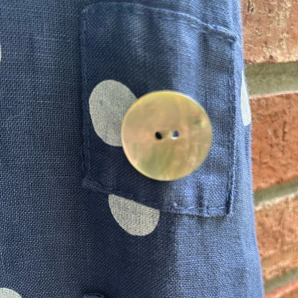 100% Linen Lands Downunder Blue and White Sleeveless Polka Dot Midi Sundress L - Picture 4 of 7